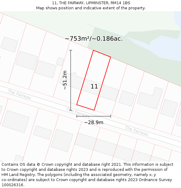 11, THE FAIRWAY, UPMINSTER, RM14 1BS: Plot and title map