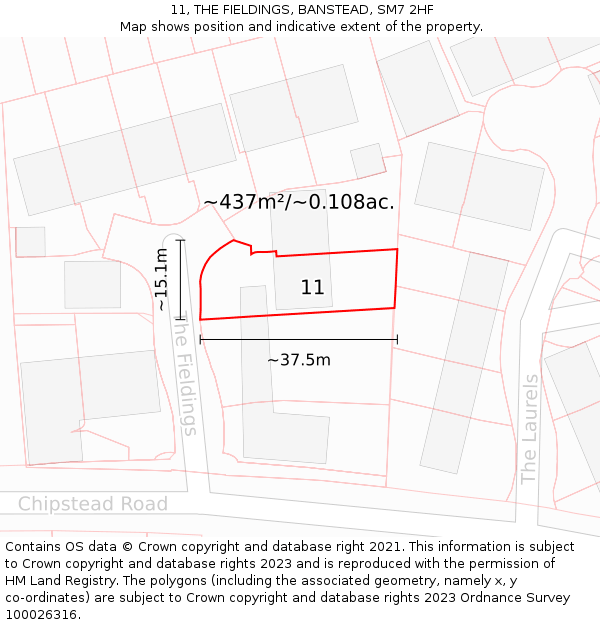 11, THE FIELDINGS, BANSTEAD, SM7 2HF: Plot and title map