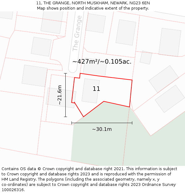 11, THE GRANGE, NORTH MUSKHAM, NEWARK, NG23 6EN: Plot and title map