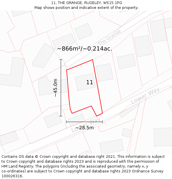 11, THE GRANGE, RUGELEY, WS15 1PG: Plot and title map