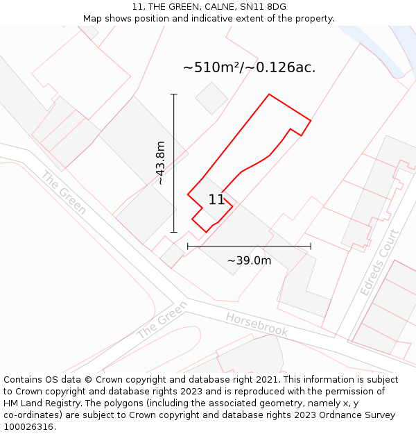 11, THE GREEN, CALNE, SN11 8DG: Plot and title map