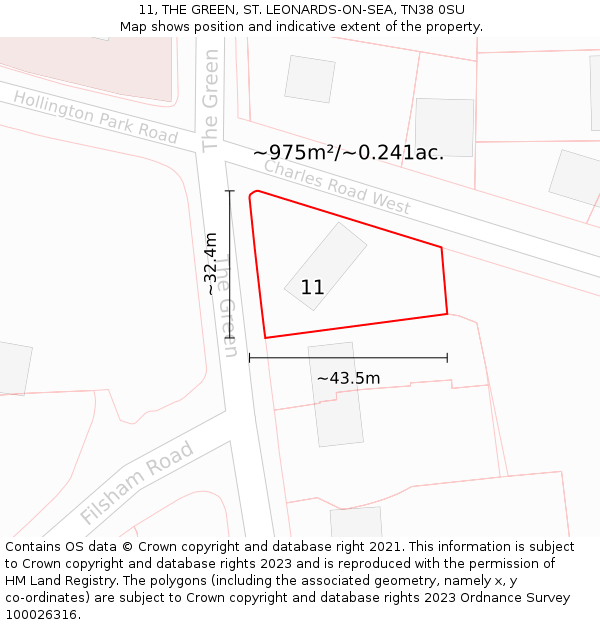 11, THE GREEN, ST. LEONARDS-ON-SEA, TN38 0SU: Plot and title map