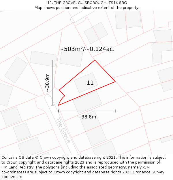 11, THE GROVE, GUISBOROUGH, TS14 8BG: Plot and title map