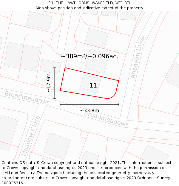 11, THE HAWTHORNS, WAKEFIELD, WF1 3TL: Plot and title map