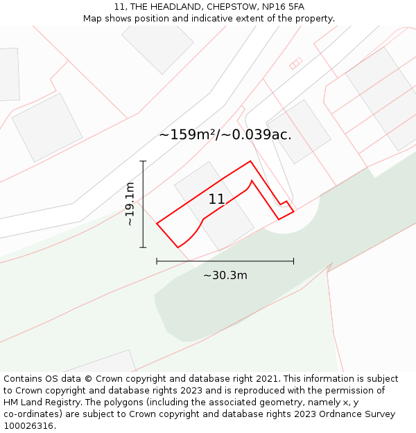 11, THE HEADLAND, CHEPSTOW, NP16 5FA: Plot and title map