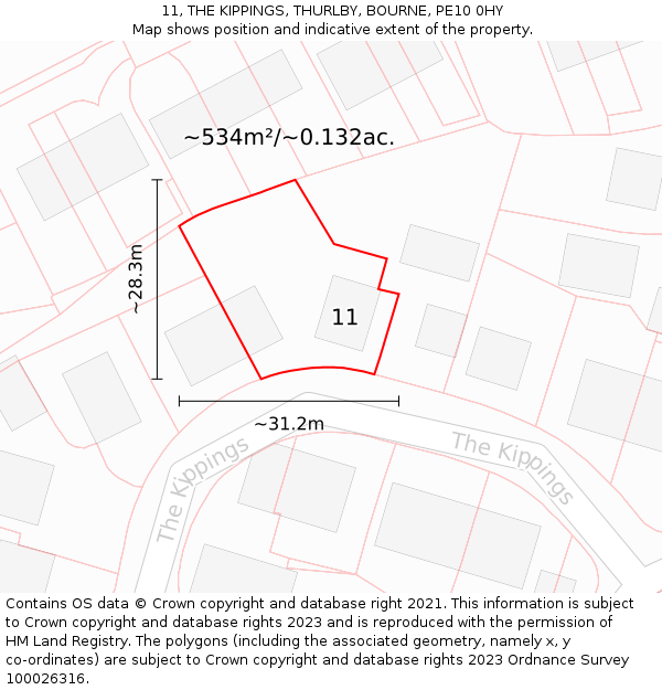 11, THE KIPPINGS, THURLBY, BOURNE, PE10 0HY: Plot and title map