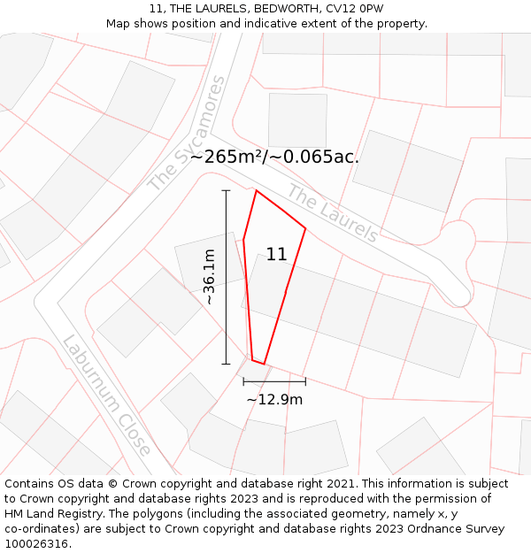 11, THE LAURELS, BEDWORTH, CV12 0PW: Plot and title map