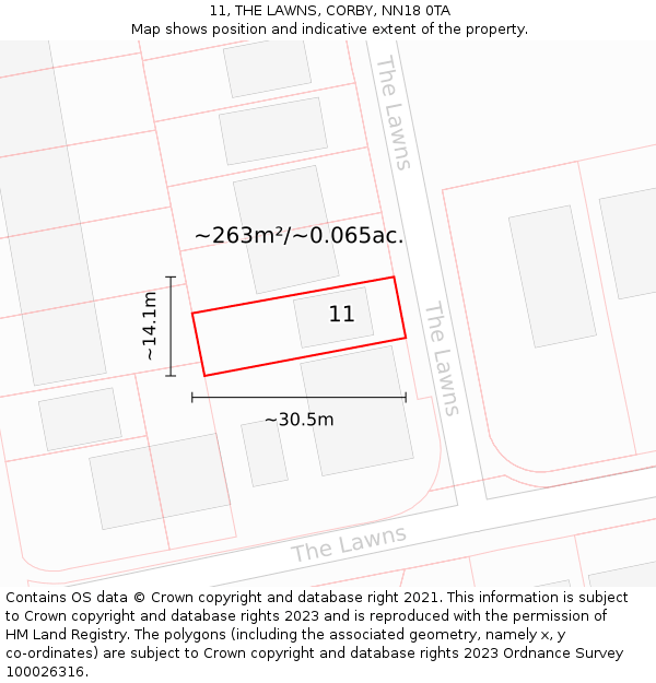 11, THE LAWNS, CORBY, NN18 0TA: Plot and title map