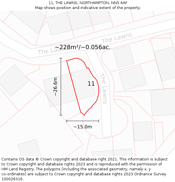 11, THE LAWNS, NORTHAMPTON, NN5 6AF: Plot and title map