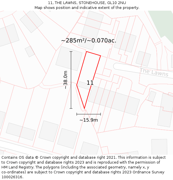 11, THE LAWNS, STONEHOUSE, GL10 2NU: Plot and title map