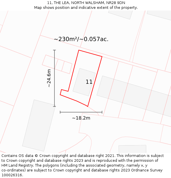 11, THE LEA, NORTH WALSHAM, NR28 9DN: Plot and title map