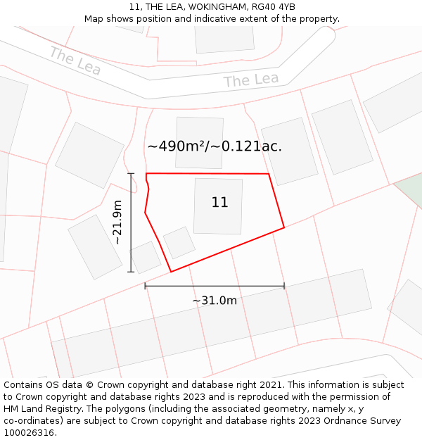 11, THE LEA, WOKINGHAM, RG40 4YB: Plot and title map