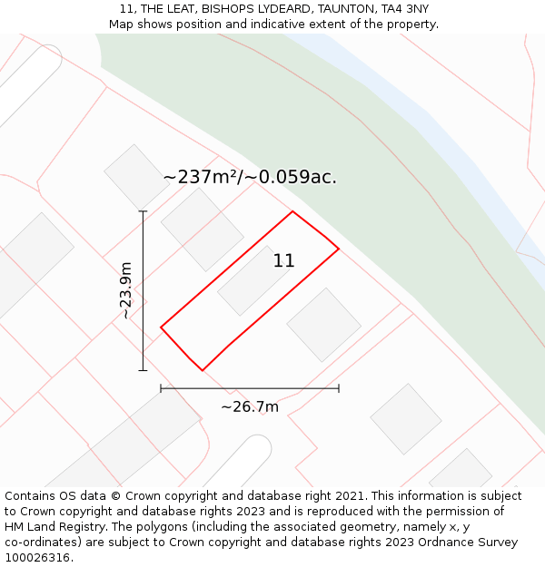 11, THE LEAT, BISHOPS LYDEARD, TAUNTON, TA4 3NY: Plot and title map