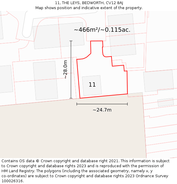 11, THE LEYS, BEDWORTH, CV12 8AJ: Plot and title map