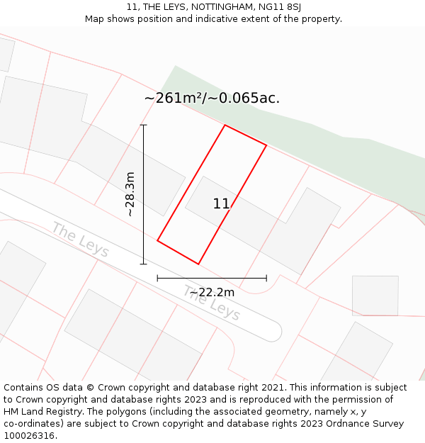 11, THE LEYS, NOTTINGHAM, NG11 8SJ: Plot and title map