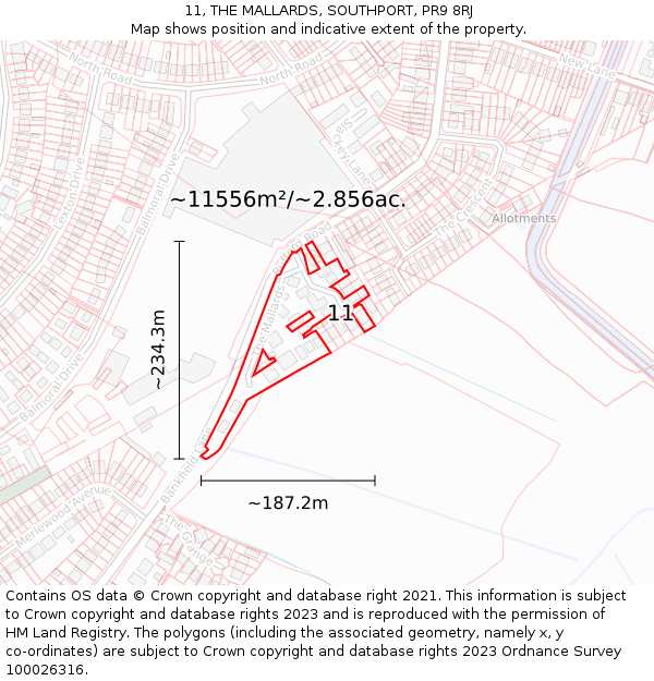 11, THE MALLARDS, SOUTHPORT, PR9 8RJ: Plot and title map