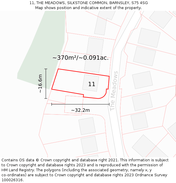 11, THE MEADOWS, SILKSTONE COMMON, BARNSLEY, S75 4SG: Plot and title map