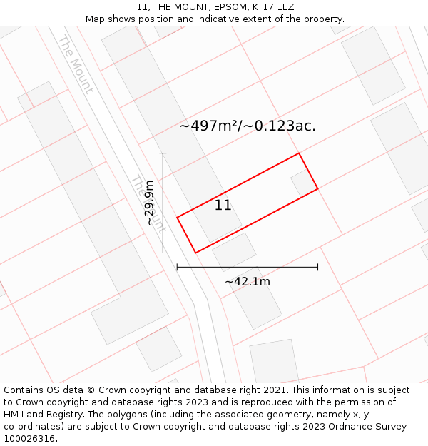 11, THE MOUNT, EPSOM, KT17 1LZ: Plot and title map