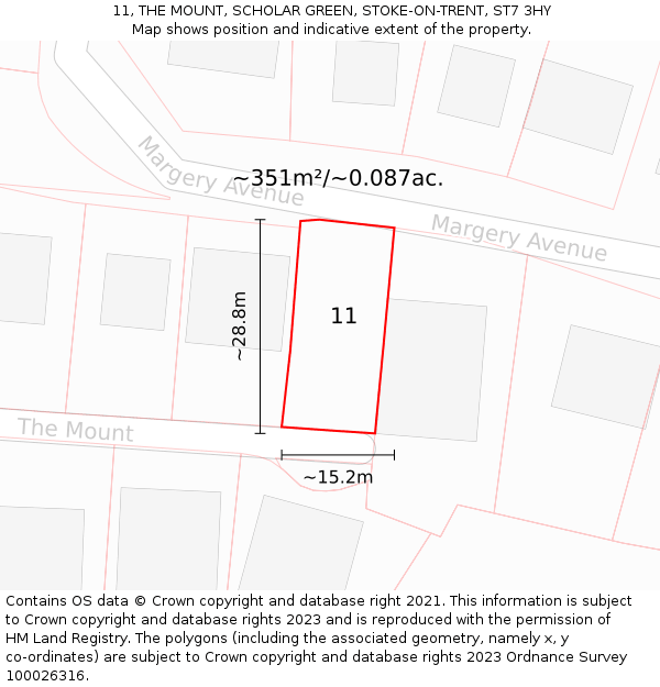 11, THE MOUNT, SCHOLAR GREEN, STOKE-ON-TRENT, ST7 3HY: Plot and title map