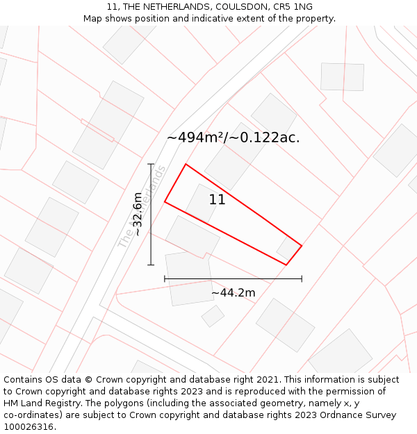 11, THE NETHERLANDS, COULSDON, CR5 1NG: Plot and title map