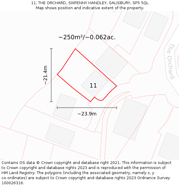 11, THE ORCHARD, SIXPENNY HANDLEY, SALISBURY, SP5 5QL: Plot and title map