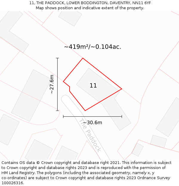 11, THE PADDOCK, LOWER BODDINGTON, DAVENTRY, NN11 6YF: Plot and title map