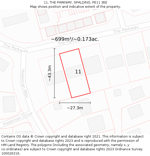 11, THE PARKWAY, SPALDING, PE11 3EE: Plot and title map