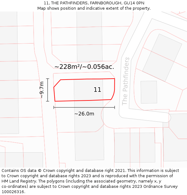 11, THE PATHFINDERS, FARNBOROUGH, GU14 0PN: Plot and title map