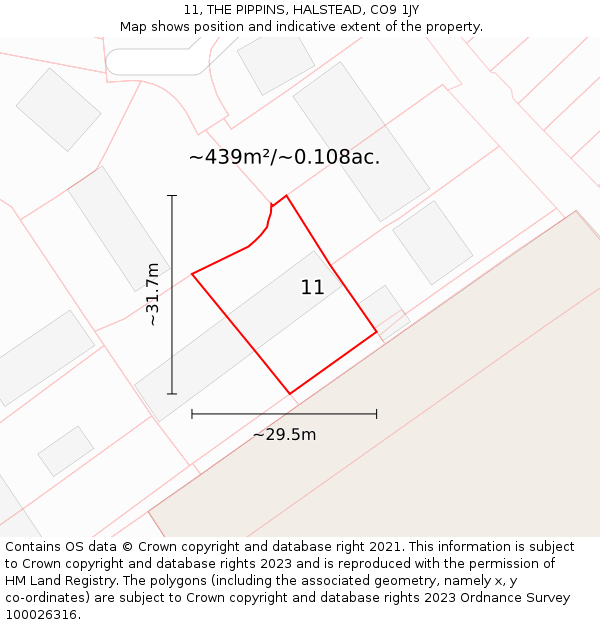 11, THE PIPPINS, HALSTEAD, CO9 1JY: Plot and title map