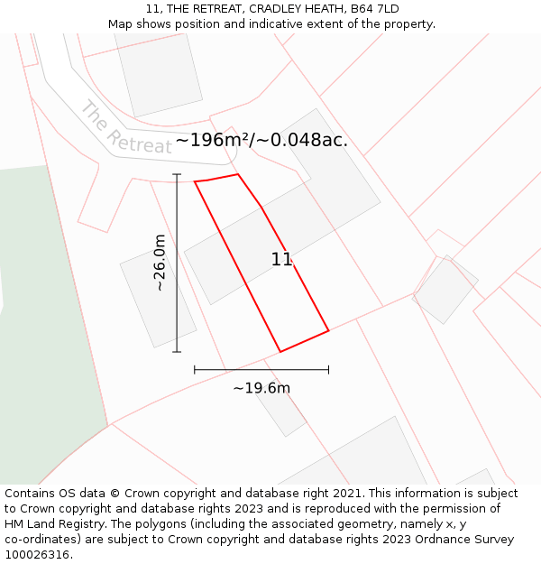 11, THE RETREAT, CRADLEY HEATH, B64 7LD: Plot and title map