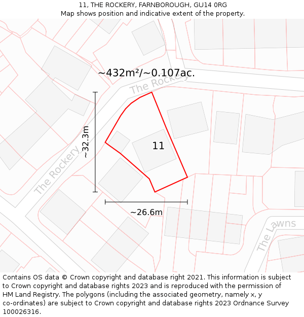 11, THE ROCKERY, FARNBOROUGH, GU14 0RG: Plot and title map
