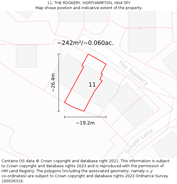 11, THE ROOKERY, NORTHAMPTON, NN4 5FY: Plot and title map