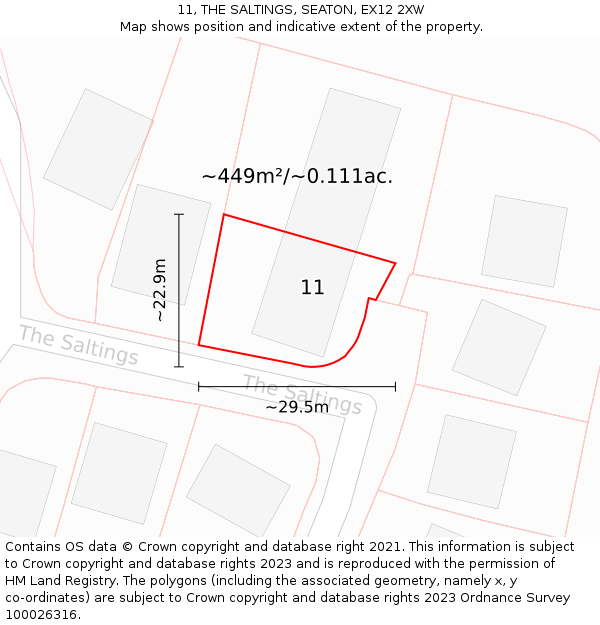 11, THE SALTINGS, SEATON, EX12 2XW: Plot and title map