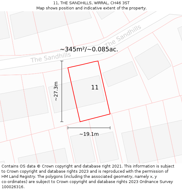 11, THE SANDHILLS, WIRRAL, CH46 3ST: Plot and title map