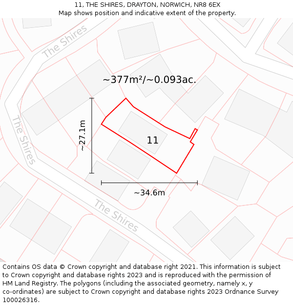 11, THE SHIRES, DRAYTON, NORWICH, NR8 6EX: Plot and title map