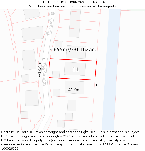 11, THE SIDINGS, HORNCASTLE, LN9 5UA: Plot and title map