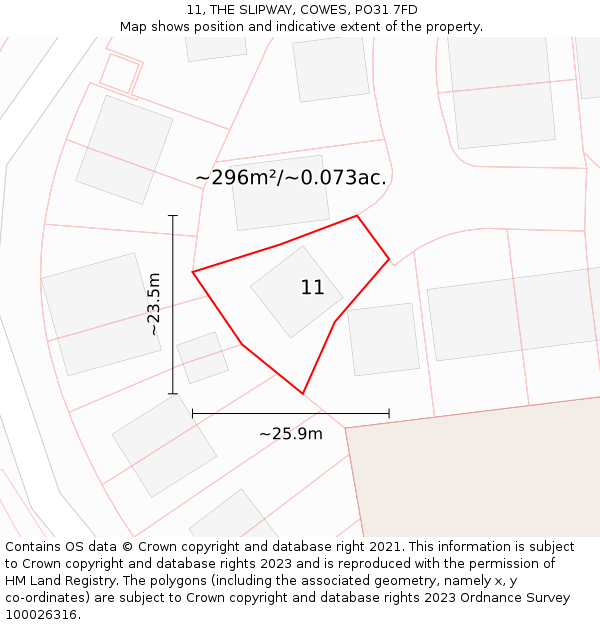 11, THE SLIPWAY, COWES, PO31 7FD: Plot and title map