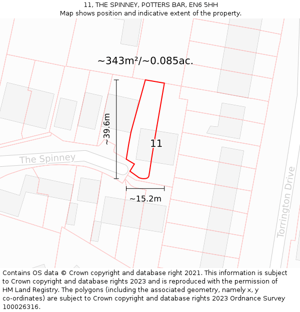 11, THE SPINNEY, POTTERS BAR, EN6 5HH: Plot and title map