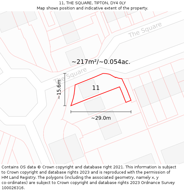 11, THE SQUARE, TIPTON, DY4 0LY: Plot and title map