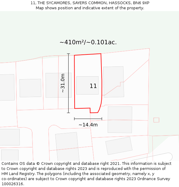 11, THE SYCAMORES, SAYERS COMMON, HASSOCKS, BN6 9XP: Plot and title map