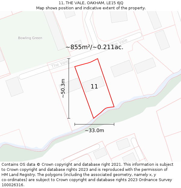 11, THE VALE, OAKHAM, LE15 6JQ: Plot and title map