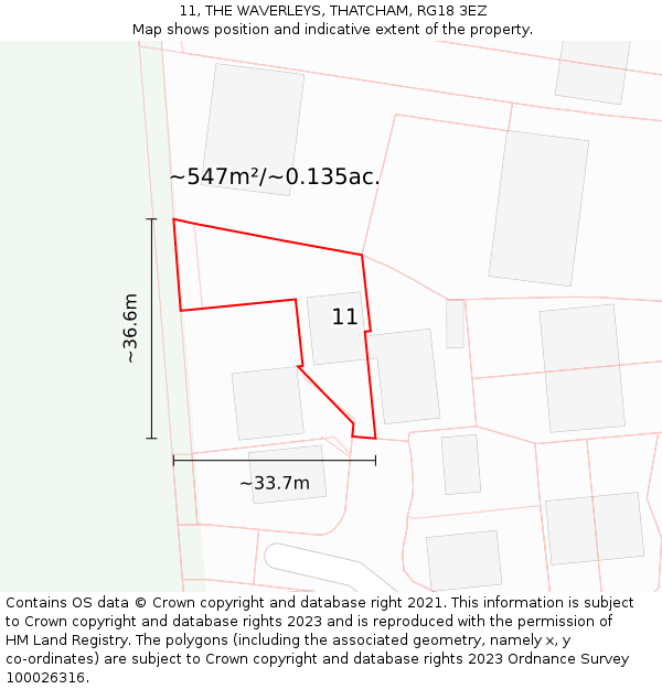 11, THE WAVERLEYS, THATCHAM, RG18 3EZ: Plot and title map