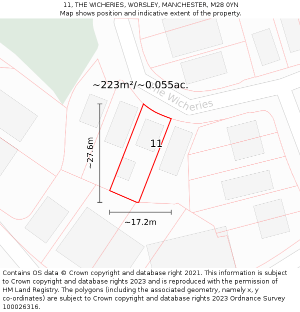 11, THE WICHERIES, WORSLEY, MANCHESTER, M28 0YN: Plot and title map