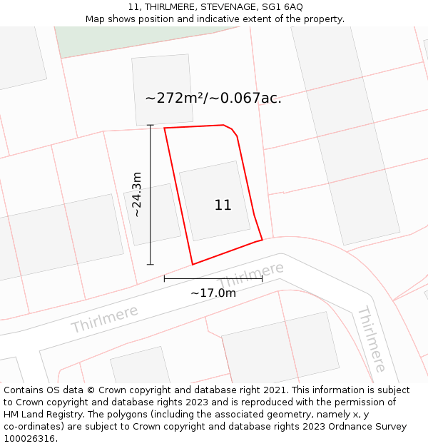 11, THIRLMERE, STEVENAGE, SG1 6AQ: Plot and title map