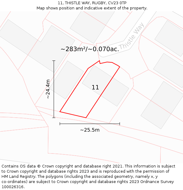 11, THISTLE WAY, RUGBY, CV23 0TP: Plot and title map