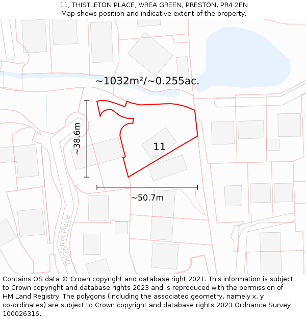 11, THISTLETON PLACE, WREA GREEN, PRESTON, PR4 2EN: Plot and title map