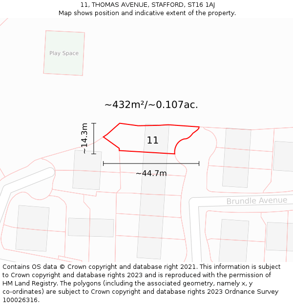 11, THOMAS AVENUE, STAFFORD, ST16 1AJ: Plot and title map