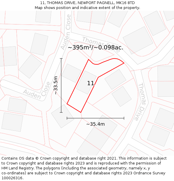 11, THOMAS DRIVE, NEWPORT PAGNELL, MK16 8TD: Plot and title map