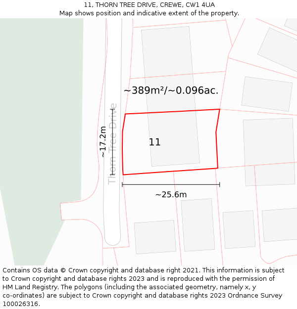 11, THORN TREE DRIVE, CREWE, CW1 4UA: Plot and title map