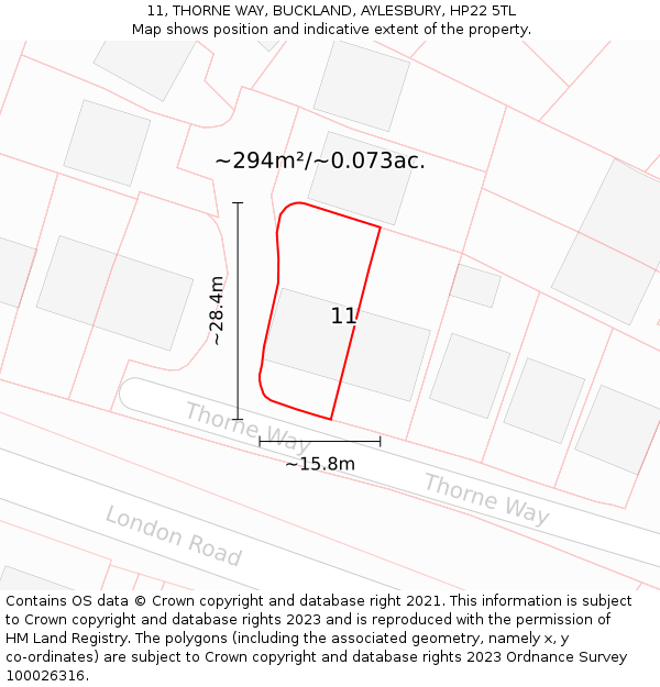 11, THORNE WAY, BUCKLAND, AYLESBURY, HP22 5TL: Plot and title map